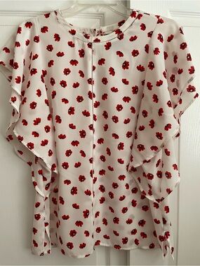 NWT Worthington chiffon blouse s/s red white floral